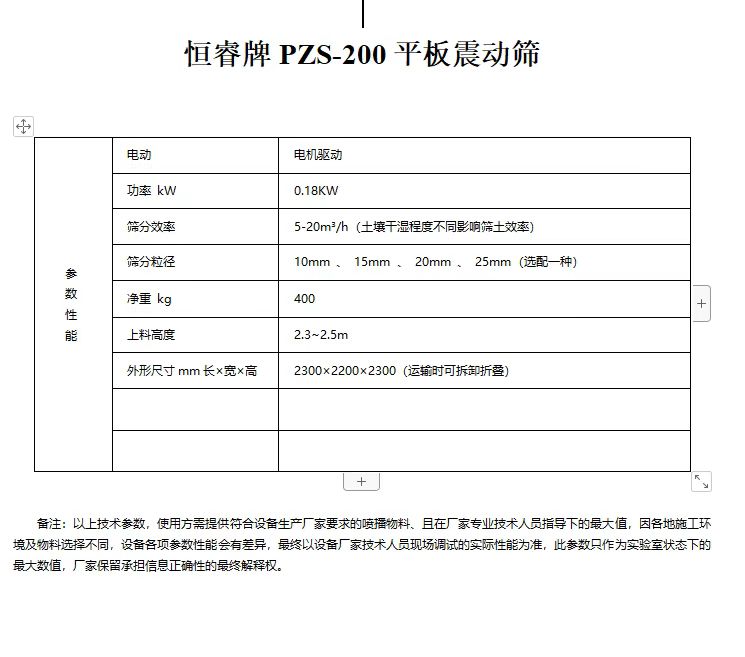 恒睿平板篩參數 恒睿平板篩參數